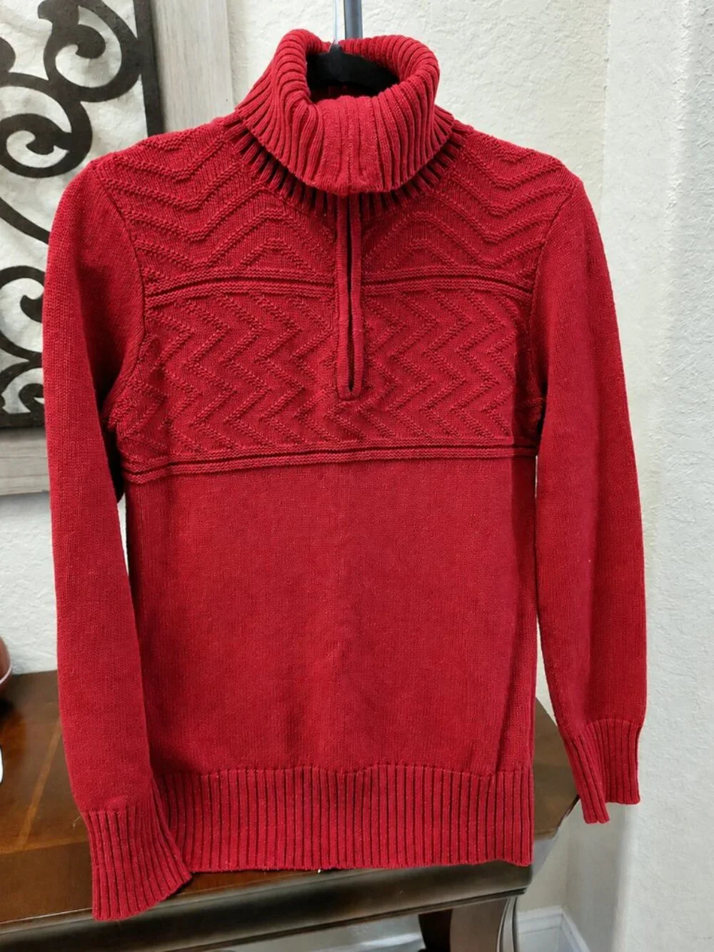 Vintage Polo Ralph Lauren Mens Red Cotton Quarter Zip Sweater Medium Flag Back